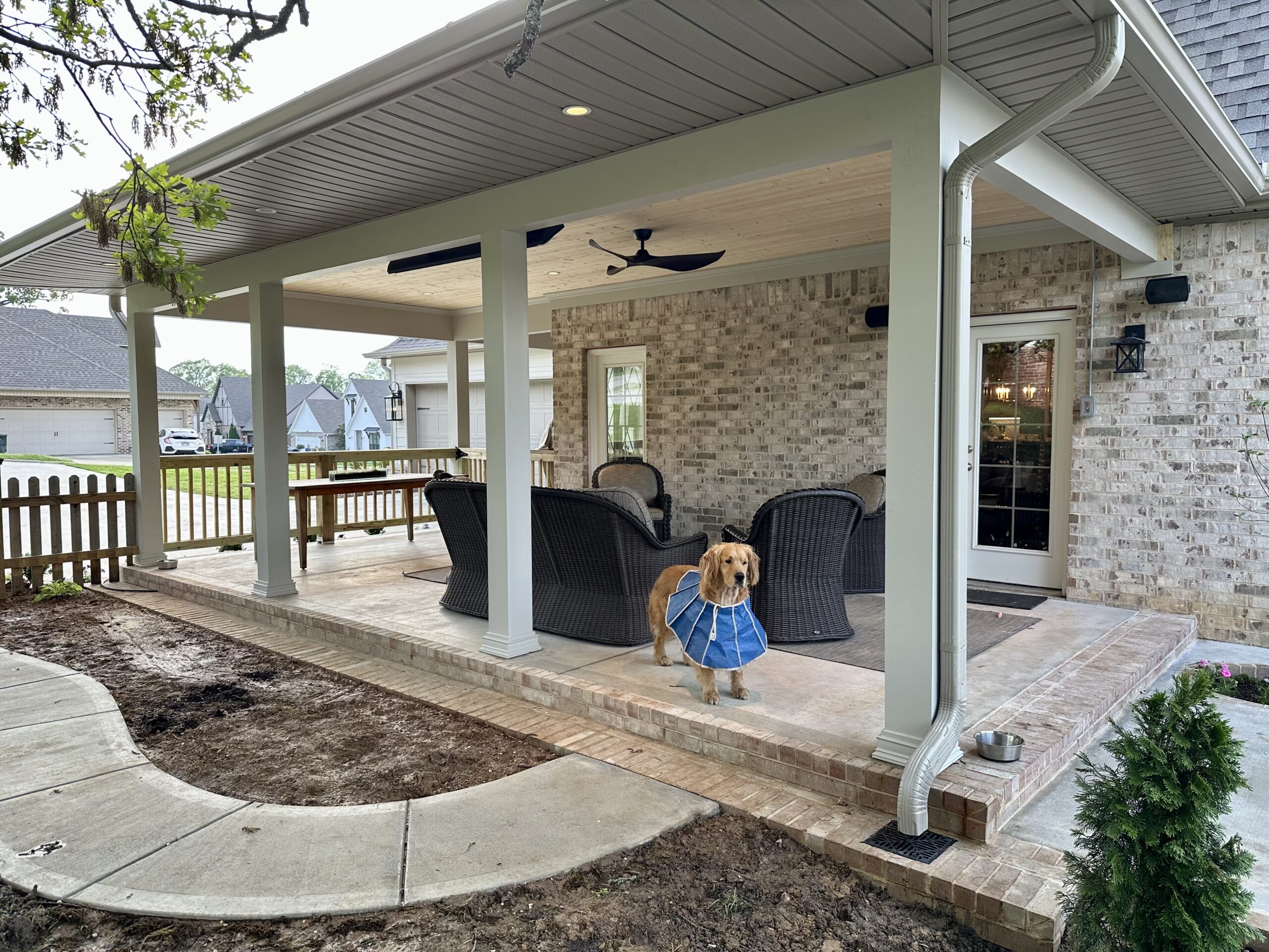 DunnCo-Covered Porch-Fayetteville AR,- construction-concrete patio-brick steps-home addition-custom covered patio-construction